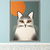 Mid Century Modern Art De grijze kat Canvas Afdruk (Insitu (Houten vloer))