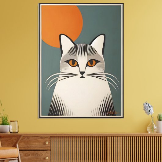 Mid Century Modern Art De grijze kat Canvas Afdruk (Insitu (Woonkamer))