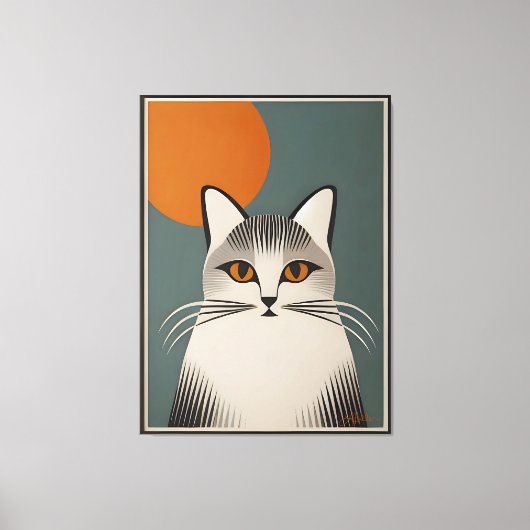 Mid Century Modern Art De grijze kat Canvas Afdruk (Voorkant)