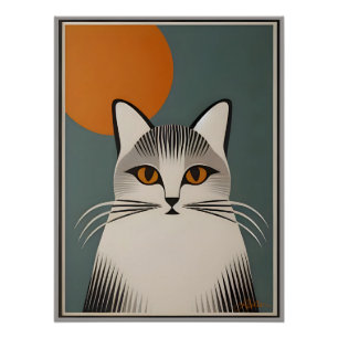 Mid Century Modern Art De grijze kat Perfect Poster