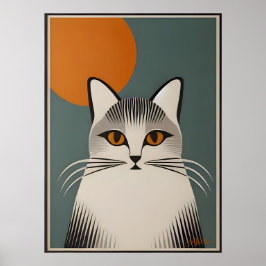 Mid Century Modern Art De grijze kat Poster