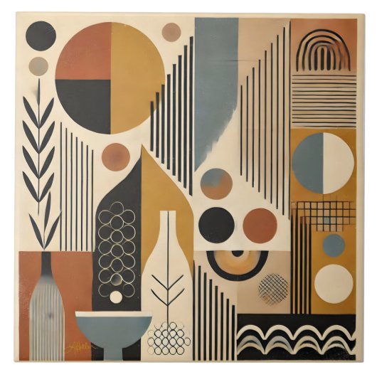 Mid Century Modern Art Herfst Oogst Tegeltje (Voorkant)