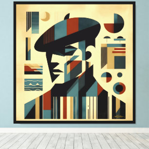 Mid Century Modern Art Man met een baret Canvas Afdruk