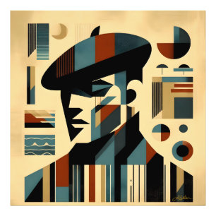Mid Century Modern Art Man met een baret Foto Afdruk