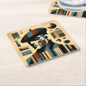 Mid Century Modern Art Man met een baret Kartonnen Onderzetters (Schuin)