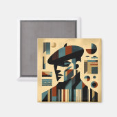Mid Century Modern Art Man met een baret Magneet (Voorkant / Achterkant)