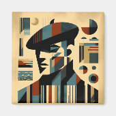 Mid Century Modern Art Man met een baret Magneet (Voorkant)