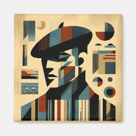 Mid Century Modern Art Man met een baret Magneet