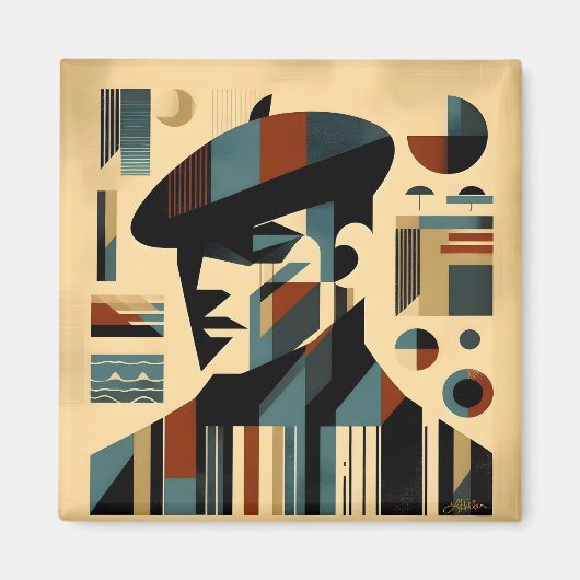 Mid Century Modern Art Man met een baret Magneet (Voorkant)