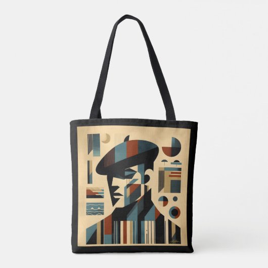 Mid Century Modern Art Man met een baret Tote Bag (Achterkant)