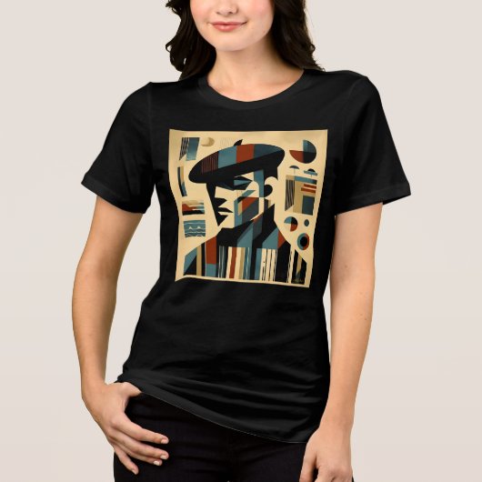 Mid Century Modern Art Man met een baret Tri-Blend Shirt (Voorkant)