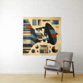 Mid Century Modern Art Man met een baret Wandkleed (In Situ (horizontaal))