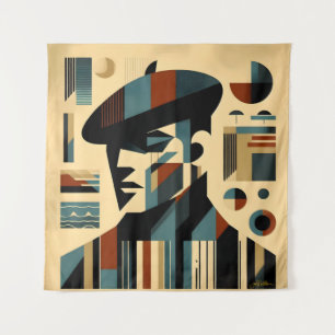 Mid Century Modern Art Man met een baret Wandkleed