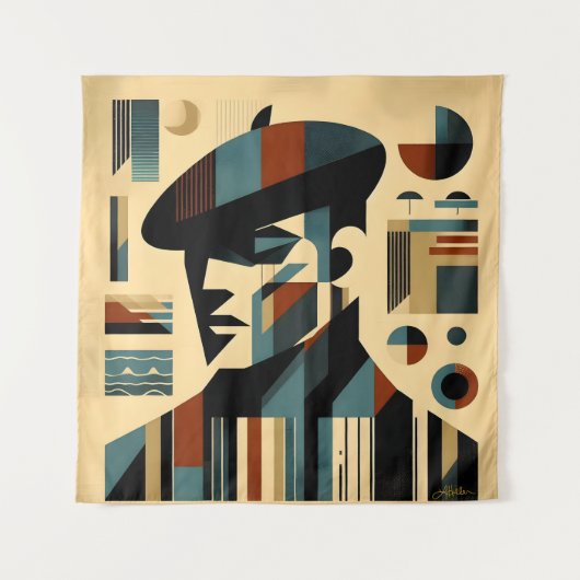 Mid Century Modern Art Man met een baret Wandkleed (Voorkant)