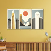 Mid Century Modern Art Mountain Lake Sunrise Canvas Afdruk (Insitu (Woonkamer))