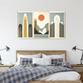 Mid Century Modern Art Mountain Lake Sunrise Canvas Afdruk (Insitu (Slaapkamer))