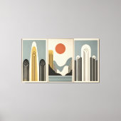 Mid Century Modern Art Mountain Lake Sunrise Canvas Afdruk (Voorkant)