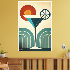 Mid Century Modern Art Mountain Sunrise Martini Canvas Afdruk