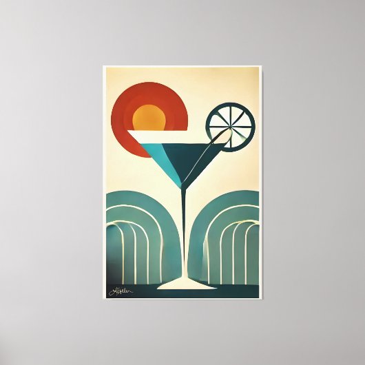 Mid Century Modern Art Mountain Sunrise Martini Canvas Afdruk (Voorkant)