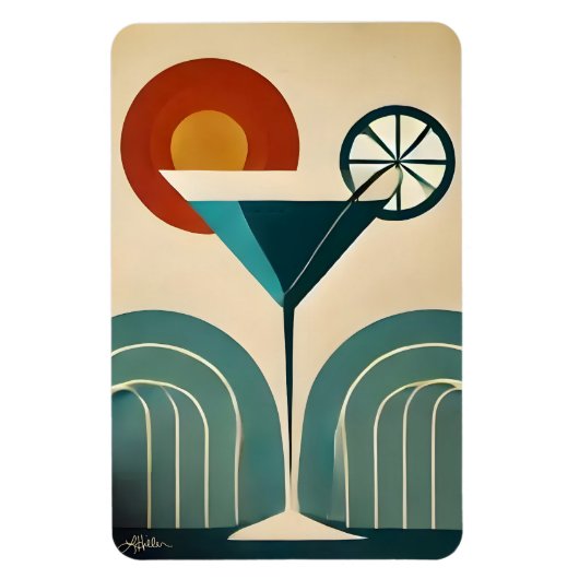 Mid Century Modern Art Mountain Sunrise Martini Magneet (Verticaal)