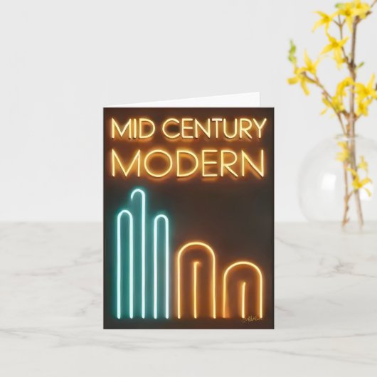 Mid Century Modern Art Neon Sign Design Kaart (Gele Bloem)