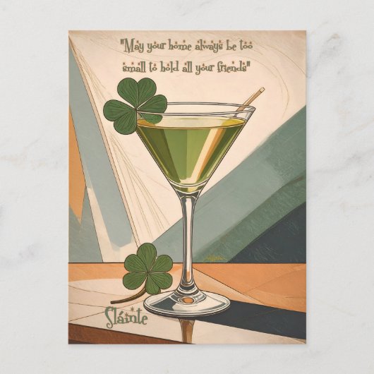 Mid Century Modern Art Shamrock Martini Sláinte!  Briefkaart (Voorkant)