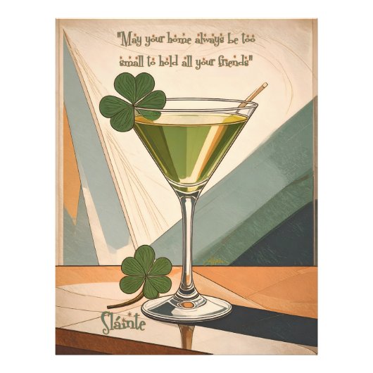 Mid Century Modern Art Shamrock Martini Sláinte!  Foto Afdruk (Voorkant)