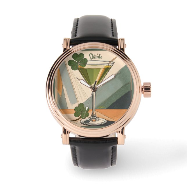 Mid Century Modern Art Shamrock Martini Sláinte!  Horloge (Voorkant)