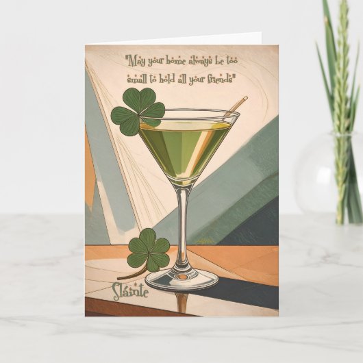 Mid Century Modern Art Shamrock Martini Sláinte!  Kaart (Voorkant)