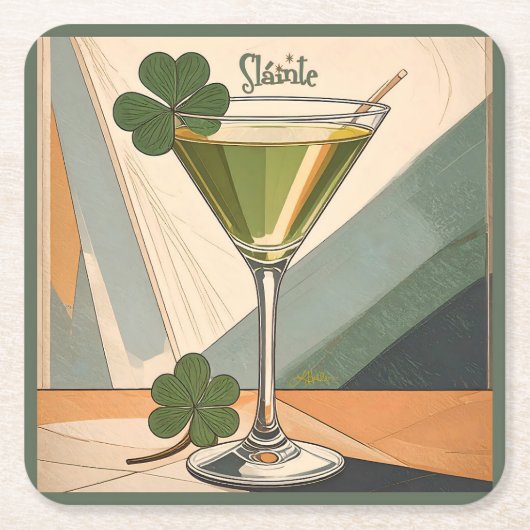 Mid Century Modern Art Shamrock Martini Sláinte!  Kartonnen Onderzetters (Voorkant)