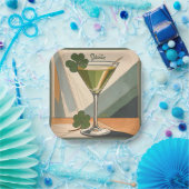 Mid Century Modern Art Shamrock Martini Sláinte! Papieren Bordje (Feest)