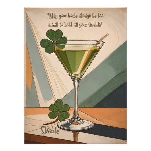 Mid Century Modern Art Shamrock Martini Sláinte! Perfect Poster (Voorkant)