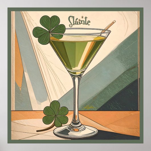 Mid Century Modern Art Shamrock Martini Sláinte!  Poster (Voorkant)