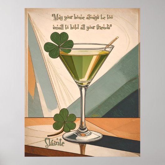 Mid Century Modern Art Shamrock Martini Sláinte!  Poster (Voorkant)