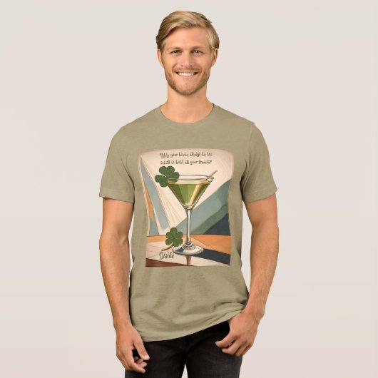 Mid Century Modern Art Shamrock Martini Sláinte!  Tri-Blend Shirt (Voorkant volledig)