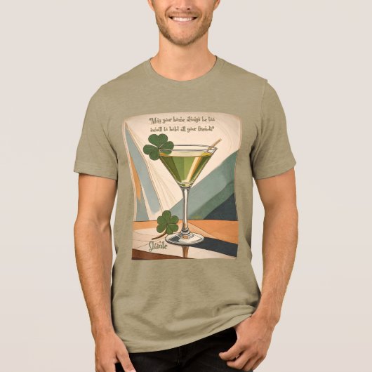 Mid Century Modern Art Shamrock Martini Sláinte!  Tri-Blend Shirt (Voorkant)