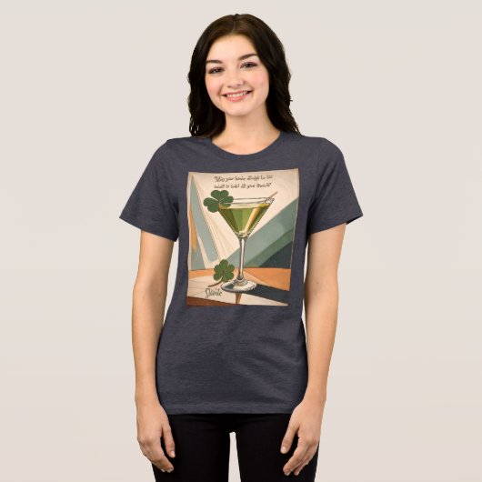Mid Century Modern Art Shamrock Martini Sláinte!  Tri-Blend Shirt (Voorkant volledig)