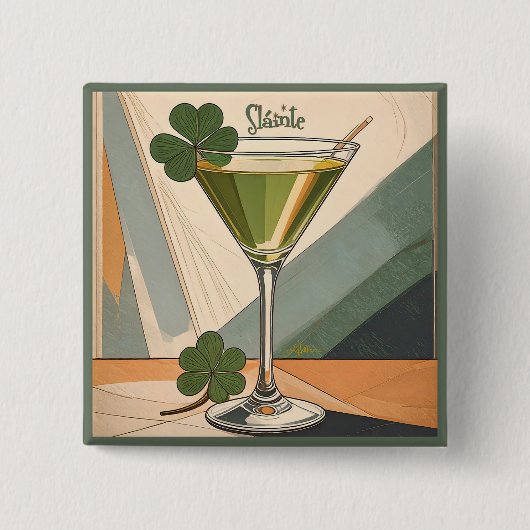 Mid Century Modern Art Shamrock Martini Sláinte! Vierkante Button 5,1 Cm (Voorkant)