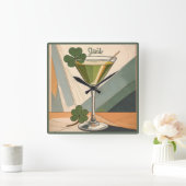 Mid Century Modern Art Shamrock Martini Sláinte!  Vierkante Klok (Huis)