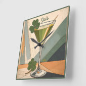 Mid Century Modern Art Shamrock Martini Sláinte!  Vierkante Klok (Hoek)