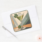 Mid Century Modern Art Shamrock Martini Sláinte!  Vierkante Sticker (Envelop)