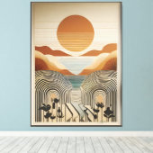 Mid Century Modern Art Spring Valley Lake Sunset Canvas Afdruk (Insitu (Houten vloer))