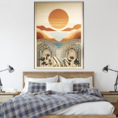 Mid Century Modern Art Spring Valley Lake Sunset Canvas Afdruk (Insitu (Slaapkamer))