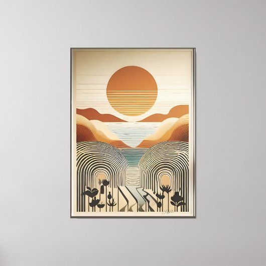 Mid Century Modern Art Spring Valley Lake Sunset Canvas Afdruk (Voorkant)
