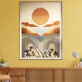 Mid Century Modern Art Spring Valley Lake Sunset Canvas Afdruk (Insitu (Woonkamer))