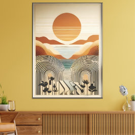 Mid Century Modern Art Spring Valley Lake Sunset Canvas Afdruk