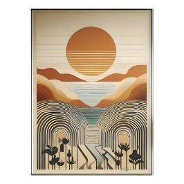 Mid Century Modern Art Spring Valley Lake Sunset Foto Afdruk