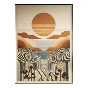Mid Century Modern Art Spring Valley Lake Sunset Foto Afdruk