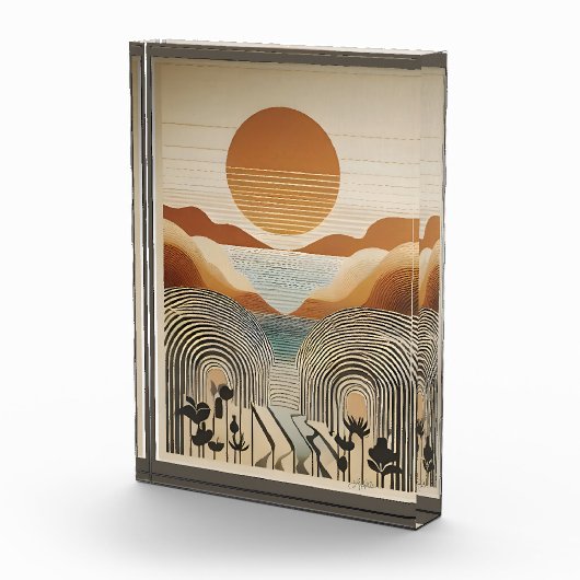 Mid Century Modern Art Spring Valley Lake Sunset Fotoblokken (Rechts)