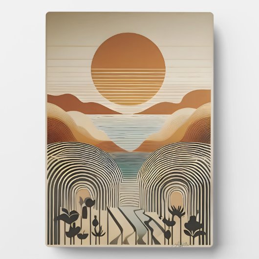 Mid Century Modern Art Spring Valley Lake Sunset Fotoplaat (voorkant)